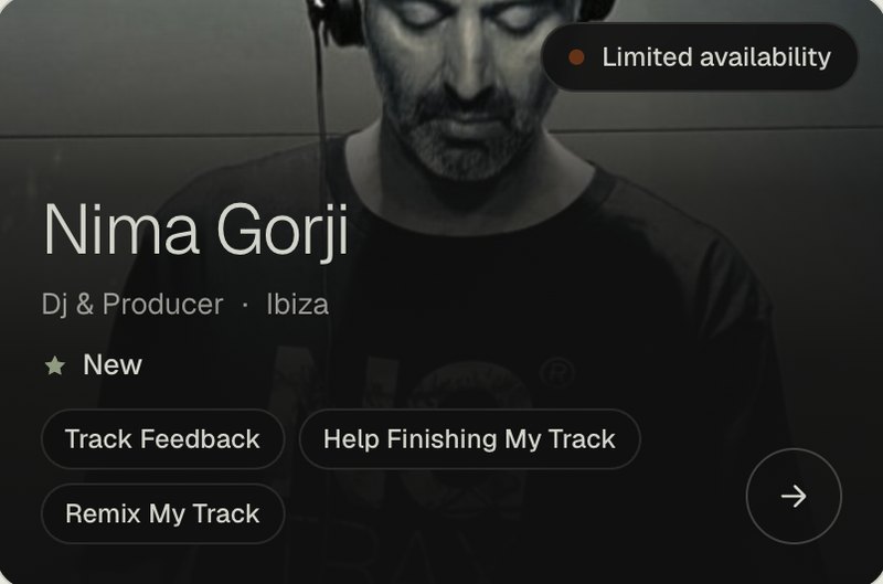 Resident card: Nima Gorji, DJ and producer from Ibiza: Track Feedback, Help Finishing My Track, Remix My Track