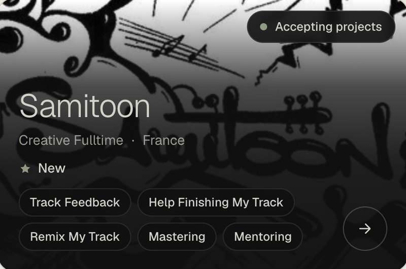 Resident card: Samitoon, from France: Track Feedback, Help Finishing My Track, Remix My Track, Mastering, Mentoring